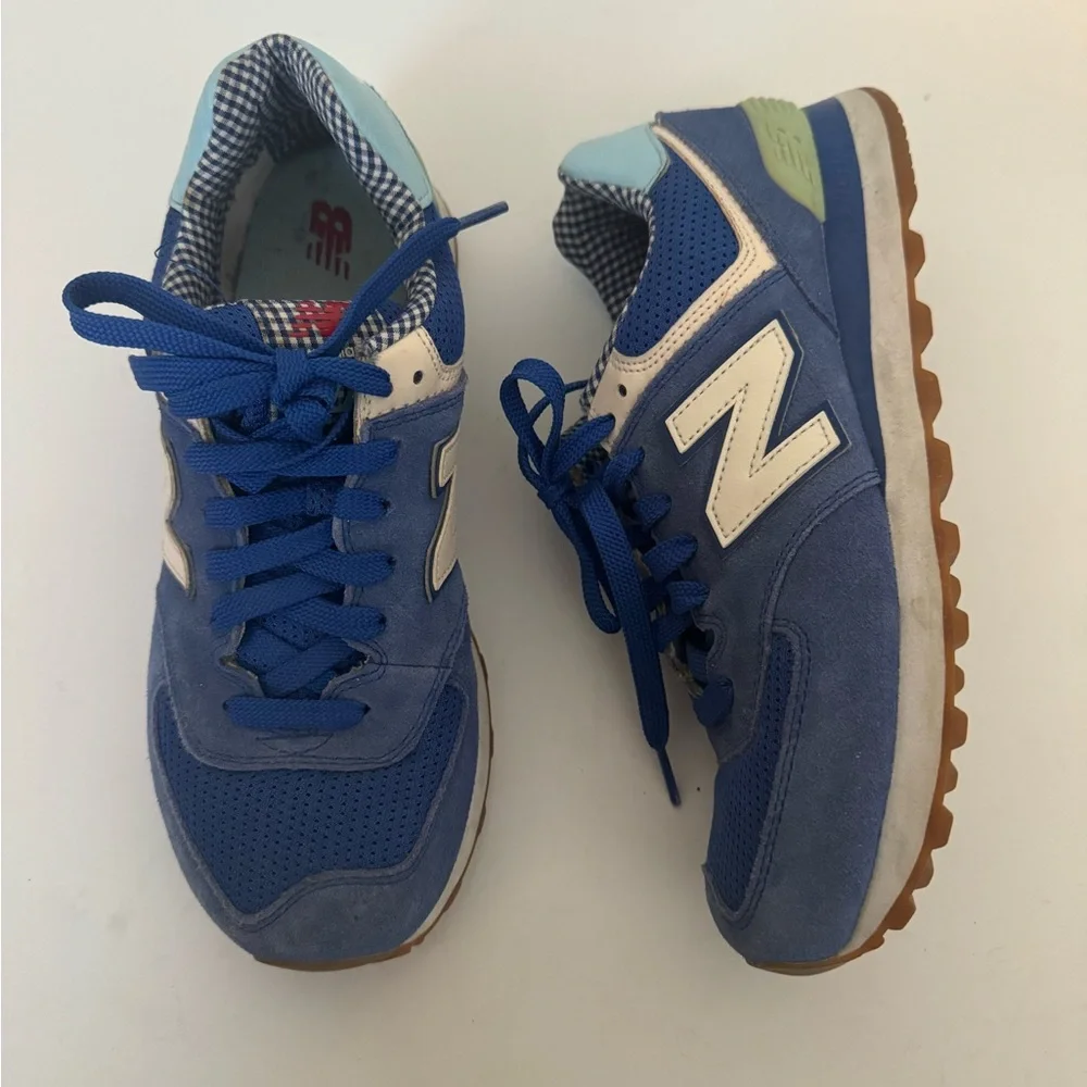 New Balance Blue and White Checkered Sneakers - Picture 1 of 8